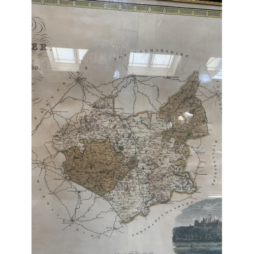 297 - A map of the County of Leicester by C and I Greenwood, 1825, double page with vignette of Belvoir Ca... 