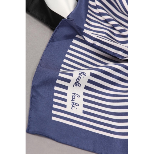 35 - A blue and white silk scarf by Nicole Farhi, hand-rolled hem, care label, and scarf sleeve for autum... 