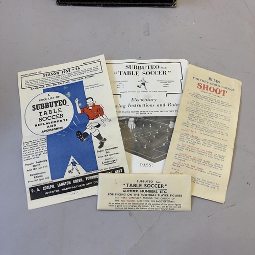 111 - An early edition of Subbuteo, including ten players for each side, two goal keepers and two wooden f... 