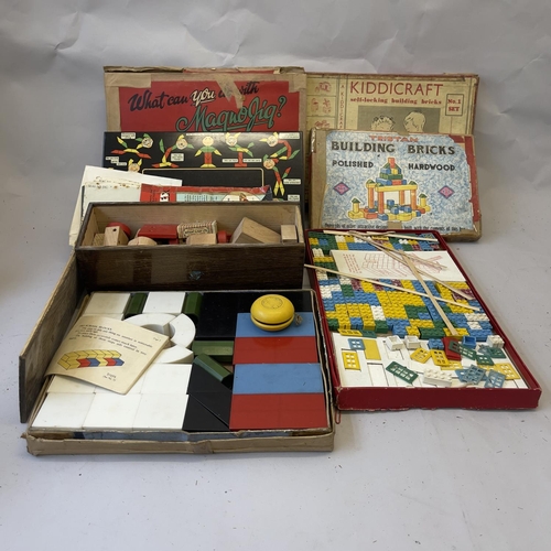 114 - A selection of 1950s building block toys, including Nicoltoys Master Builder in original box, Chad V... 