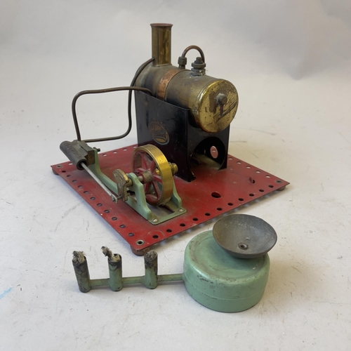 126 - A Mamod Beam Engine with three wick burner and fuel funnel.