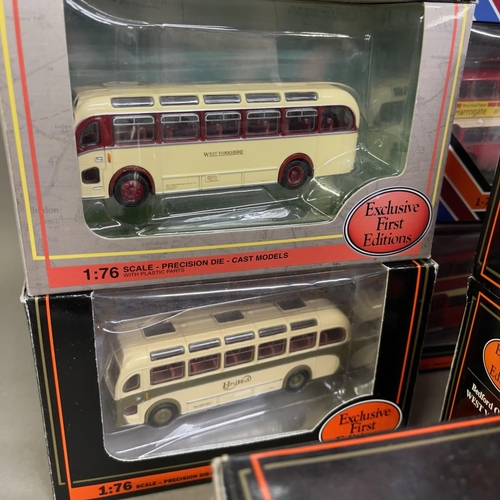 55 - A collection of 17 Exclusive First Editions die cast models of buses, coaches and trams all carrying... 