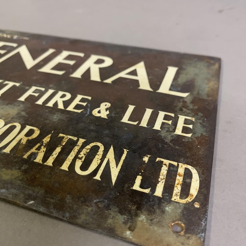 134 - A brass General Accident Fire & Life Assurance Corporation Ltd building insurance sign.