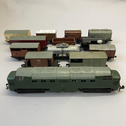 3 - A Hornby Dublo 00 Deltic Diesel locomotive in BR green, along with 12 models of rolling stock includ... 