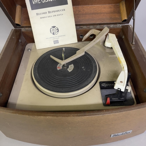 40 - A Pye Black Box record player with four-speed Garrard turntable in veneered teak enclosure. Untested... 