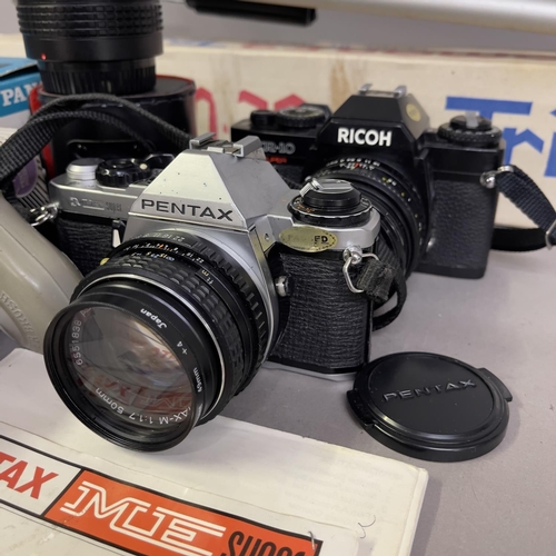 49 - A Pentax ME Super manual SLR camera with Pentax-M 50mm F1.7 lens, a Ricoh KR-10 Super with Ricoh 50m... 