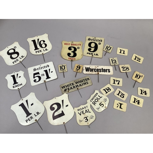 285 - A collection of vintage grocer's price flags; plastic and laminated, together with Roast veal and Ch... 