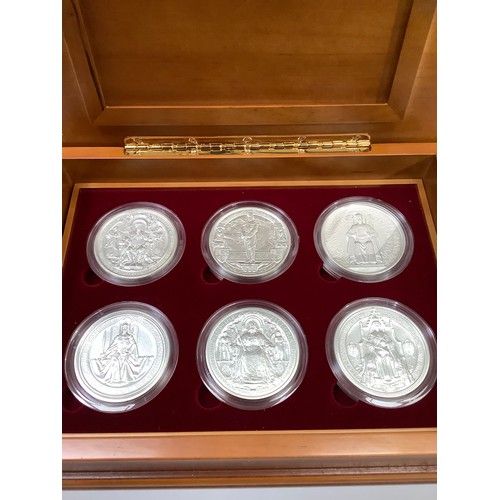 165 - Great Seals of The Realm – 20th Century. Set of six satin finish pure silver (five ounces) replica s... 