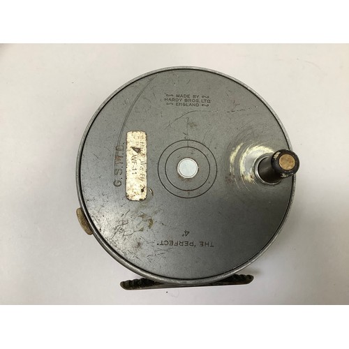 222 - A Hardy Bros Ltd the @perfect' 4inch fishing reel with line, initialled G.S.M.B