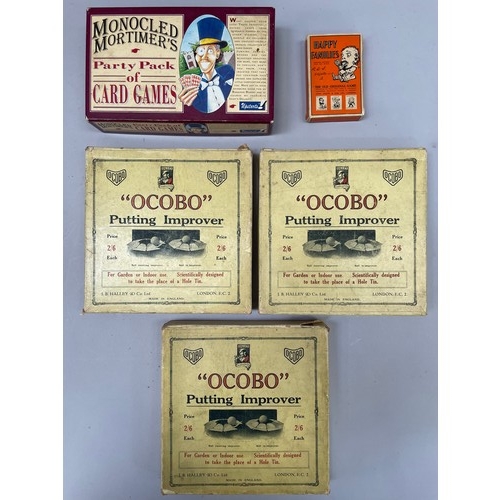 289 - Vintage 'Ocobo' Putting Improver,boxed (3) together with a vintage pack of Happy Families card game ... 