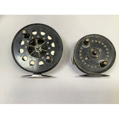 An Allcocks Aerial 4.5 inch six spoke centre pin fishing reel and a No.3  Easicast 3 5/8 inch reel