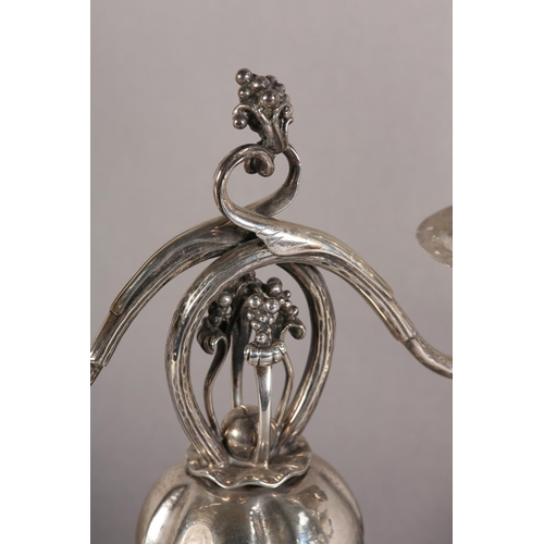 159 - A MATCHED PAIR OF DANISH SILVER CANDELABRA each of two lights, pomegranate pattern in the manner of ... 