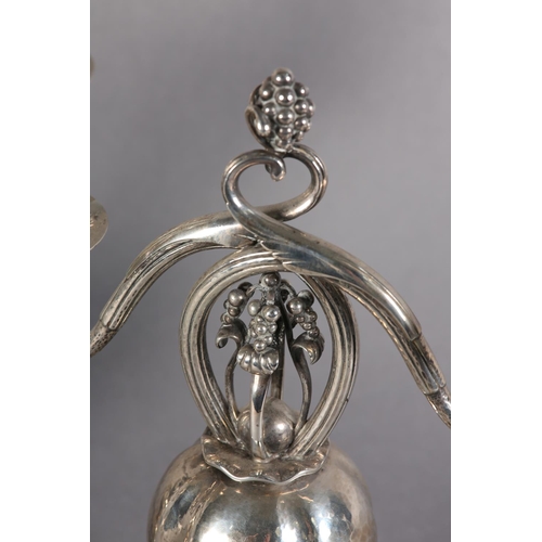 159 - A MATCHED PAIR OF DANISH SILVER CANDELABRA each of two lights, pomegranate pattern in the manner of ... 