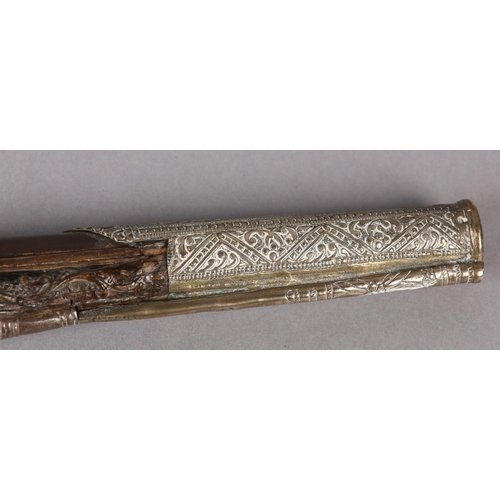 6 - A NINETEEN BORE OTTOMAN FLINTLOCK KUBER PISTOL C1800, tapering barrel with worn chiselled foliate sc... 