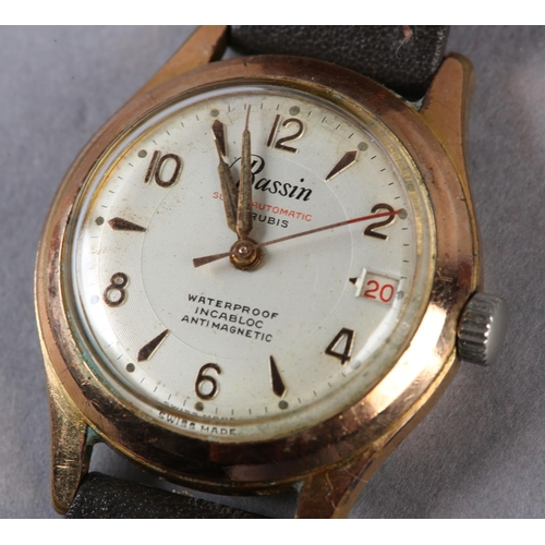 284 - A BASSIN GENTLEMAN'S AUTOMATIC DATE WRISTWATCH, c1950, in rolled gold case with stainless steel scre... 