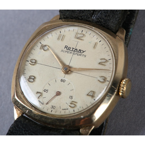 278 - A ROTARY GENTLEMAN'S SUPER SPORTS MANUAL WRISTWATCH c1955 in 9ct gold cushion case no 682279, 15 jew... 