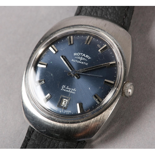 275 - A ROTARY GENTLEMAN'S AUTOMATIC DATE WRISTWATCH, c1970, in a satin finished stainless steel tonneau c... 