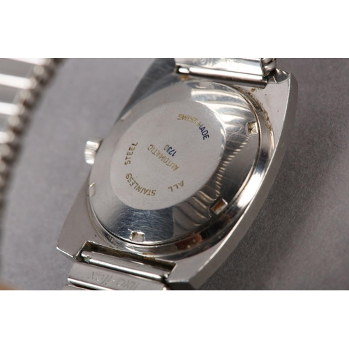 276 - A DELVINA GENTLEMAN'S AUTOMATIC DATE WRISTWATCH, c1970, in a satin finished stainless steel tonneau ... 