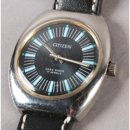 274 - A CITIZEN GENTLEMAN'S PARA SHOCK MANUAL WRISTWATCH, c1975, in polished stainless steel tonneau case ... 