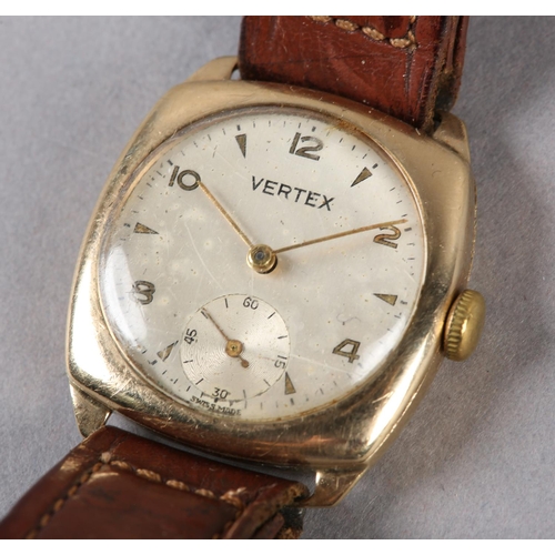 267 - A VERTEX GENTLEMAN'S MANUAL WRISTWATCH, c1950, in 9ct gold cushion case no 12400 339554, signed 15 j... 