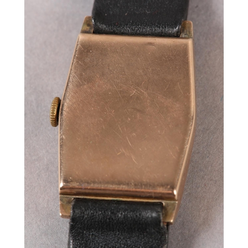 268 - A GENTLEMAN'S ART DECO DRESS WRISTWATCH, c1935, in 9ct rose gold, rectangular faceted case no 691601... 