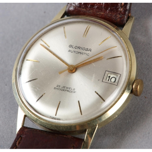 253 - A GLORIOSA GENTLEMAN'S AUTOMATIC DATE WRISTWATCH, c1962, in 14ct gold case, 25 jewelled lever moveme... 