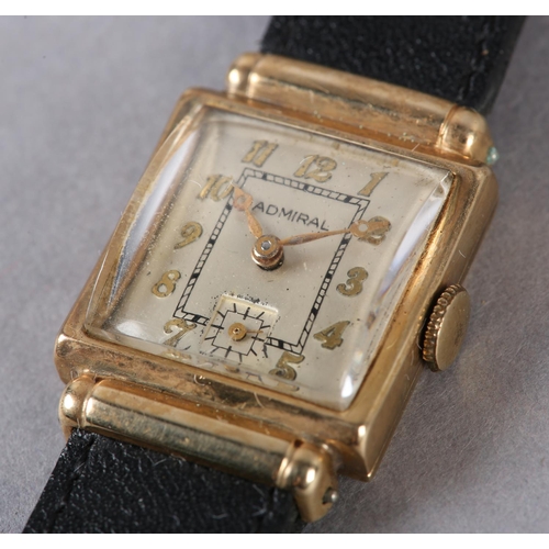 254 - AN ADMIRAL LADY's DRESS WRISTWATCH, c1940, in rectangular 14ct gold case with barrel lugs, Swiss 17 ... 