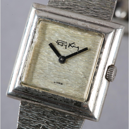 255 - A ROY KING LADY'S MANUAL WRISTWATCH C1973, in a stepped square silver case, Swiss jewelled lever mov... 