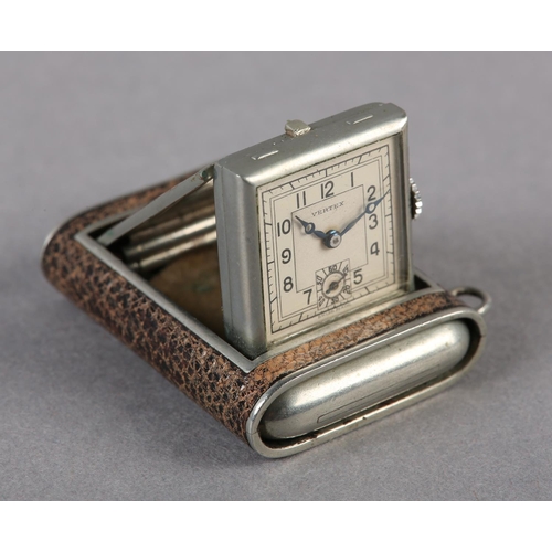 257 - A VERTEX PURSE WATCH, c1935, in a rectangular steel and leather case no 310 3106412, Swiss jewelled ... 