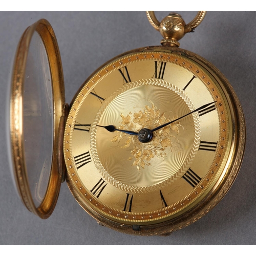 258 - A VICTORIAN POCKET WATCH IN 18CT GOLD OPEN FACED CASE, full plate movement with steel three spade ba... 