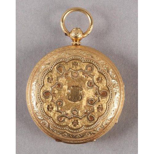 258 - A VICTORIAN POCKET WATCH IN 18CT GOLD OPEN FACED CASE, full plate movement with steel three spade ba... 