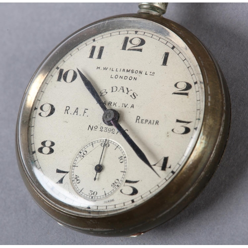 260 - A GEORGE V EARLY RAF 8 DAY MARSH IV A POCKET WATCH BY H WILLIAMSON LTD LONDON no 2392 AC in chrome p... 