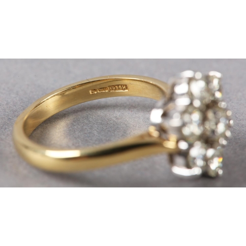 198 - A DIAMOND CLUSTER RING in 18ct yellow and white gold, the brilliant cut stones claw set within a cir... 