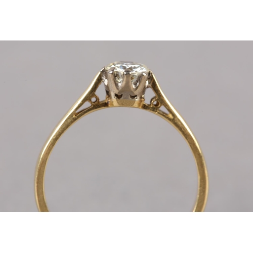 209 - A SINGLE STONE DIAMOND RING, the brilliant cut stone crown set in yellow and white metal (tests as 1... 