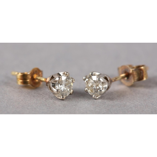 211 - A PAIR OF DIAMOND STUD EARRINGS, each crown set with a brilliant cut stone on 9ct gold, post and scr... 