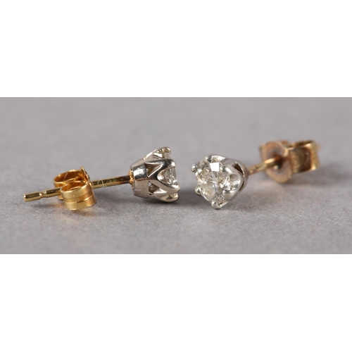 211 - A PAIR OF DIAMOND STUD EARRINGS, each crown set with a brilliant cut stone on 9ct gold, post and scr... 