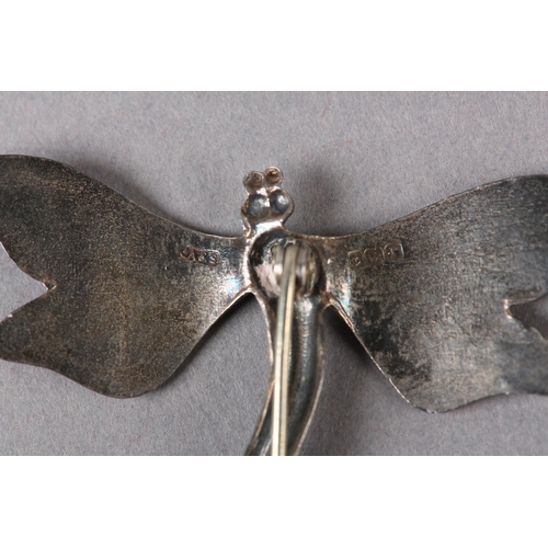 235 - A GEORGE V GUILLOCHE SILVER DRAGONFLY BROOCH by J Atkin & Son Birmingham 1916, all over enamelled in... 