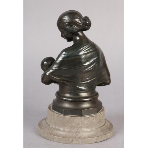 70 - BRONZE BUST OF A MOTHER AND CHILD on stepped marble base, 20.5cm high