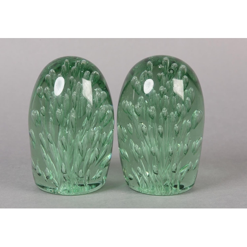 146 - PAIR OF VICTORIAN GREEN GLASS DUMPS with bubble incisions, 12.7cm high