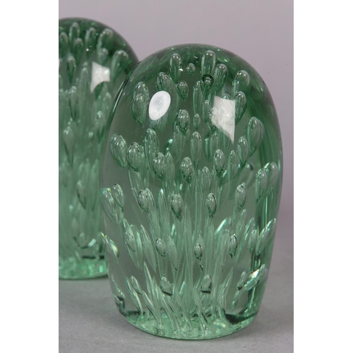 146 - PAIR OF VICTORIAN GREEN GLASS DUMPS with bubble incisions, 12.7cm high