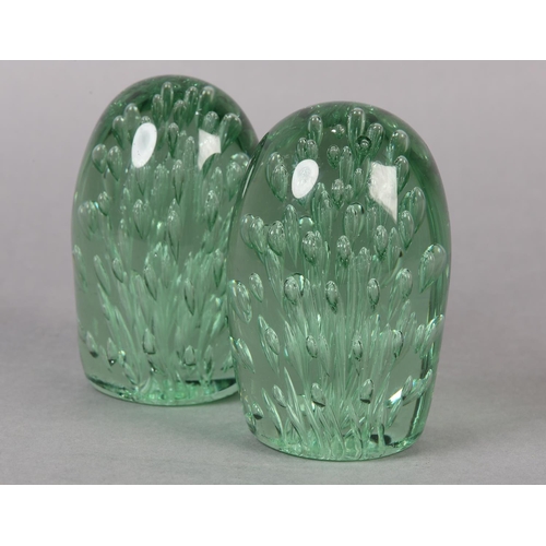 146 - PAIR OF VICTORIAN GREEN GLASS DUMPS with bubble incisions, 12.7cm high