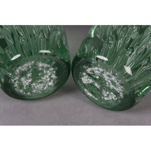 146 - PAIR OF VICTORIAN GREEN GLASS DUMPS with bubble incisions, 12.7cm high