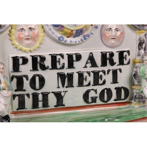 85 - A STAFFORDSHIRE PEARLWARE GROUP, 'PREPARE TO MEET THY GOD' ATTRIBUTED TO OBADIAH SHERATT, modelled a... 