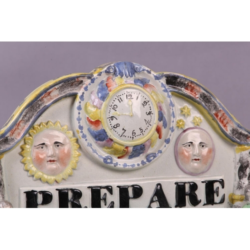 85 - A STAFFORDSHIRE PEARLWARE GROUP, 'PREPARE TO MEET THY GOD' ATTRIBUTED TO OBADIAH SHERATT, modelled a... 