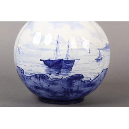 103 - A ROYAL CROWN DERBY BLUE AND WHITE POT POURRI VASE, the lobed globular body painted with a continuou... 