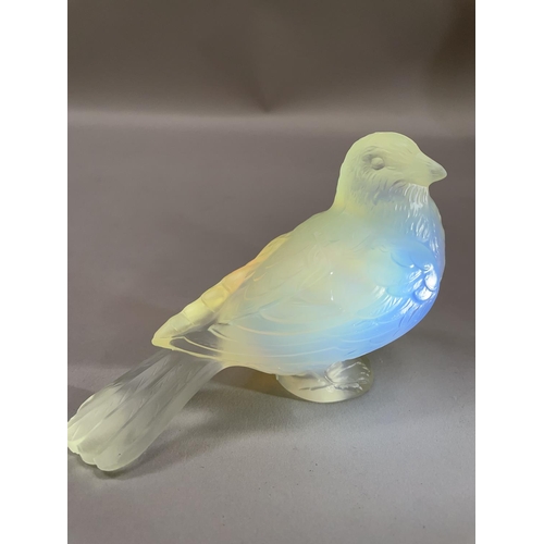 141 - A FRENCH CESARI OPALESCENT GLASS CAR MASCOT, moulded mark to underside of the wing, 9cm high by 12.5... 