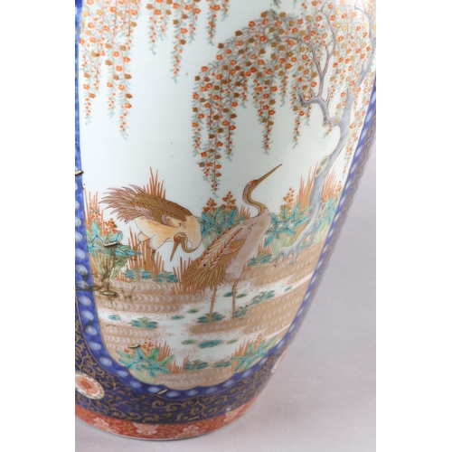 112 - A LARGE JAPANESE POTTERY VASE,  Meiji period, now converted to a table lamp, the ovoid body painted ... 