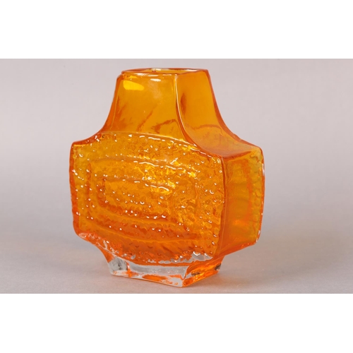 126 - A WHITEFRIARS TANGERINE 'TV' VASE DESIGNED BY GEOFFREY BAXTER (1922-1985) pattern no. 9677 with text... 