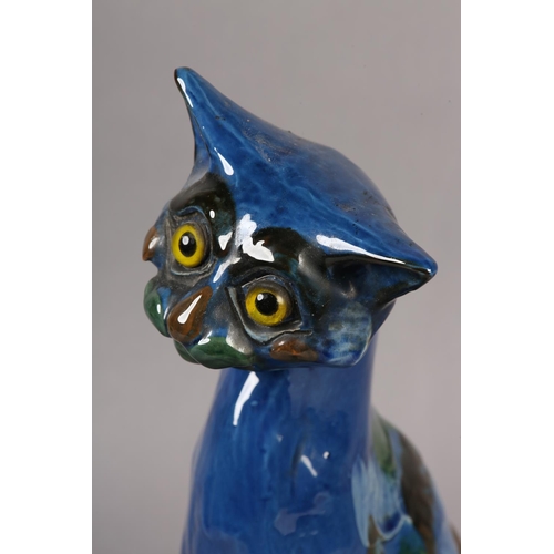 92 - A C H BRANNUM 'BARUM' EARTHENWARE SITTING CAT, glazed in mid blue, green, brown and pale blue, with ... 