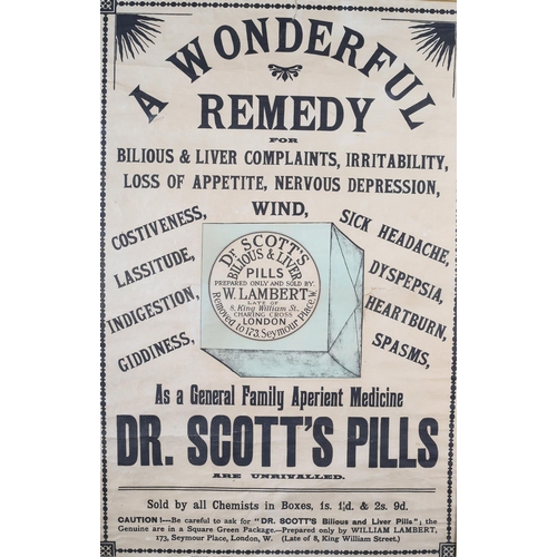 2 - DR SCOTT'S PILLS - A Wonderful Remedy, a printed advertising poster with illustration of a box of Dr... 